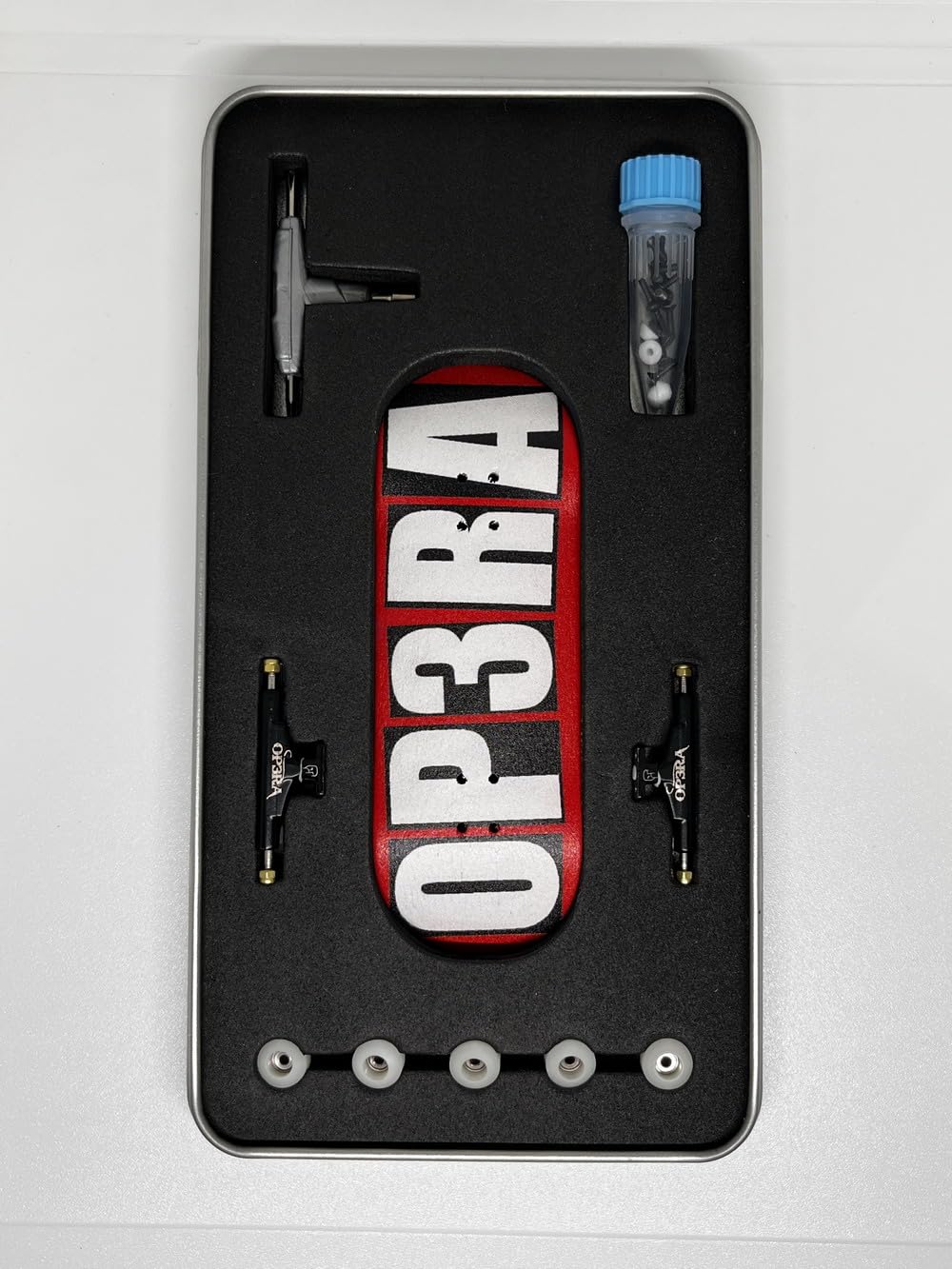 Op3ra Pro Fingerboard Complete 34 * 96mm Maples Wood Deck,UV Printing Graphic-Solid Single Axles Pro Trucks & 5 Urethane Bearing Wheels,-Replace Bushings-Blocks(red) Edition