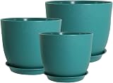 PROFIKLA Plastic Plant Pot Set 20cm 18cm 16cm with Drainage Holes Saucers Blue