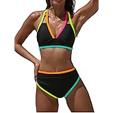 popvil High Waisted Bikini Sets: Neon Swimsuit for Women Tummy Control Push Up Two Piece Bathing Suits
