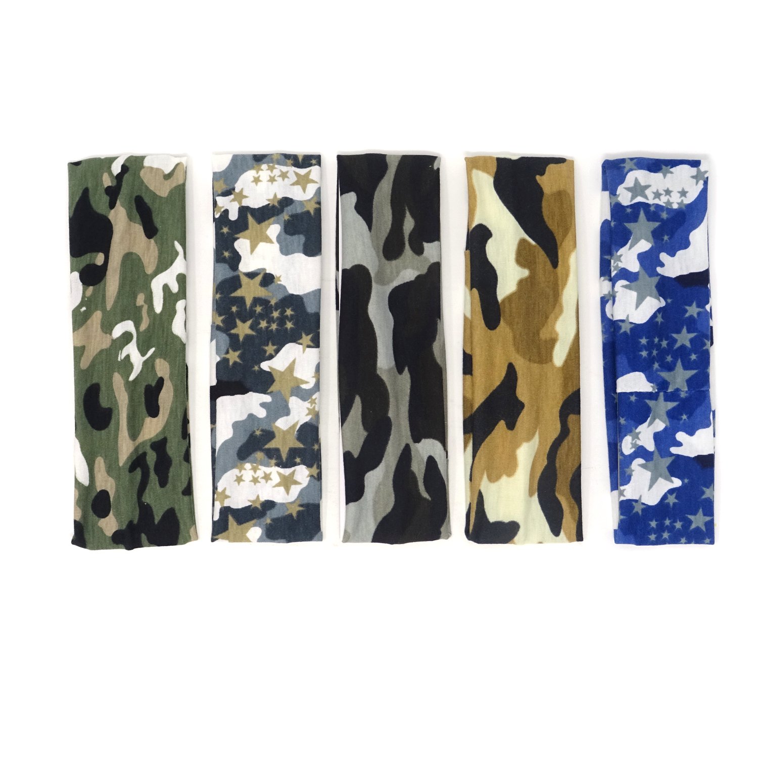Honbay Headband [Camo] - Outdoor Sports Magic Scarf, 5pcs Outdoor Headbands, Elastic Cotton Headbands, Bicycle Bandanas Head Wrap for Teens, Boys, Men and Women