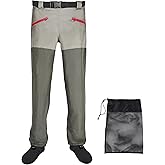 JUSTOOP Waist Wader Pants for Men and Women, 3-Ply Breathable Waterproof Fishing Waders with Pockets and Durable Stockingfoot