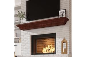 Eshoma Fireplace Mantel - Handcrafted 72 Inch Floating Shelf for Over Fireplace, Faux Fireplace Mantel with Invisible Heavy Duty Wood Bracket, Coffee, 72 X 8 X 6