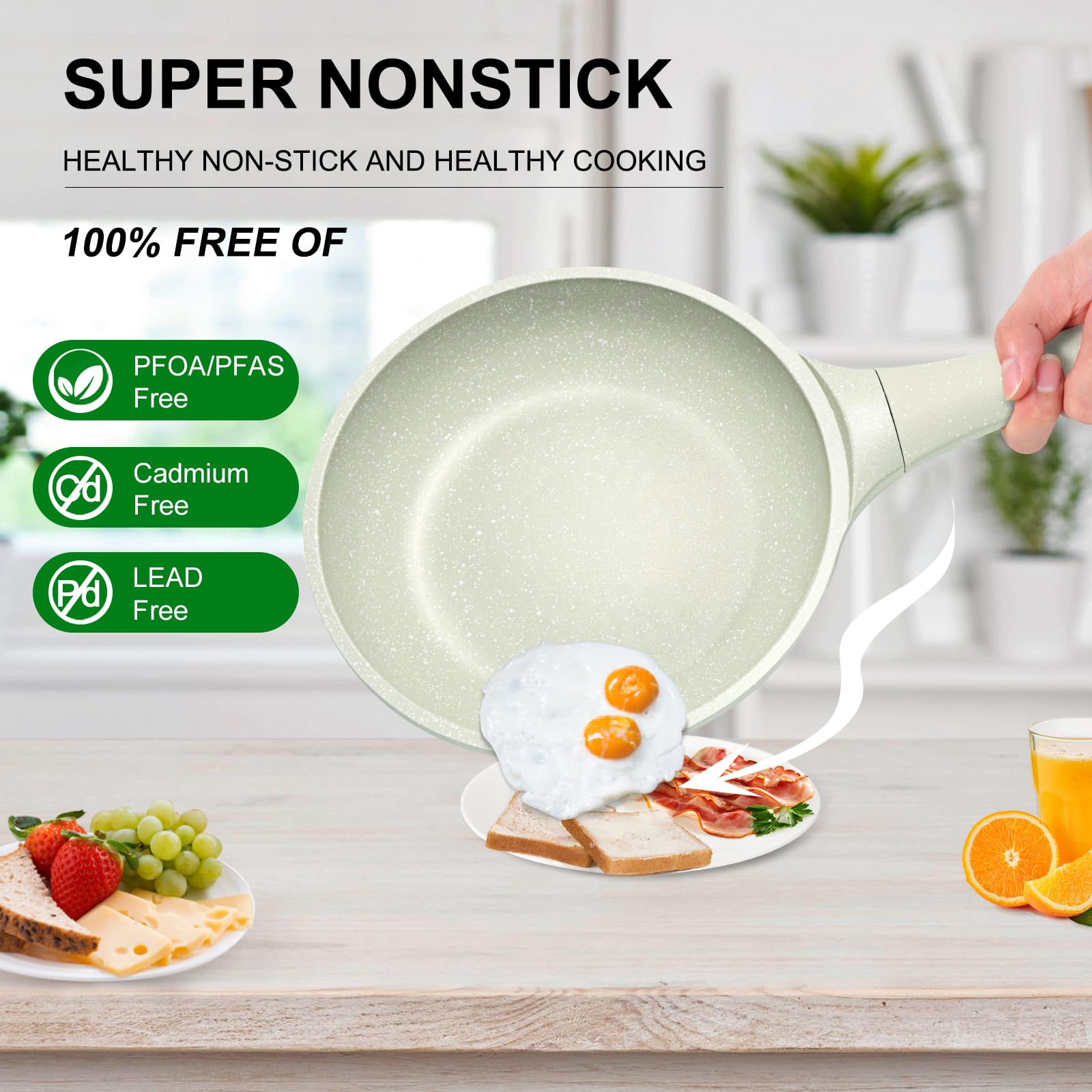 DYGG Antihaft Bratpfanne 20 cm mit Glasdeckel - 100% PFAS/PFOA Frei, für alle Herdarten (Induktion, Gas,Elektro,Ceran), Granitbeschichtung für fettfreies Braten | Spülmaschinenfest 5
