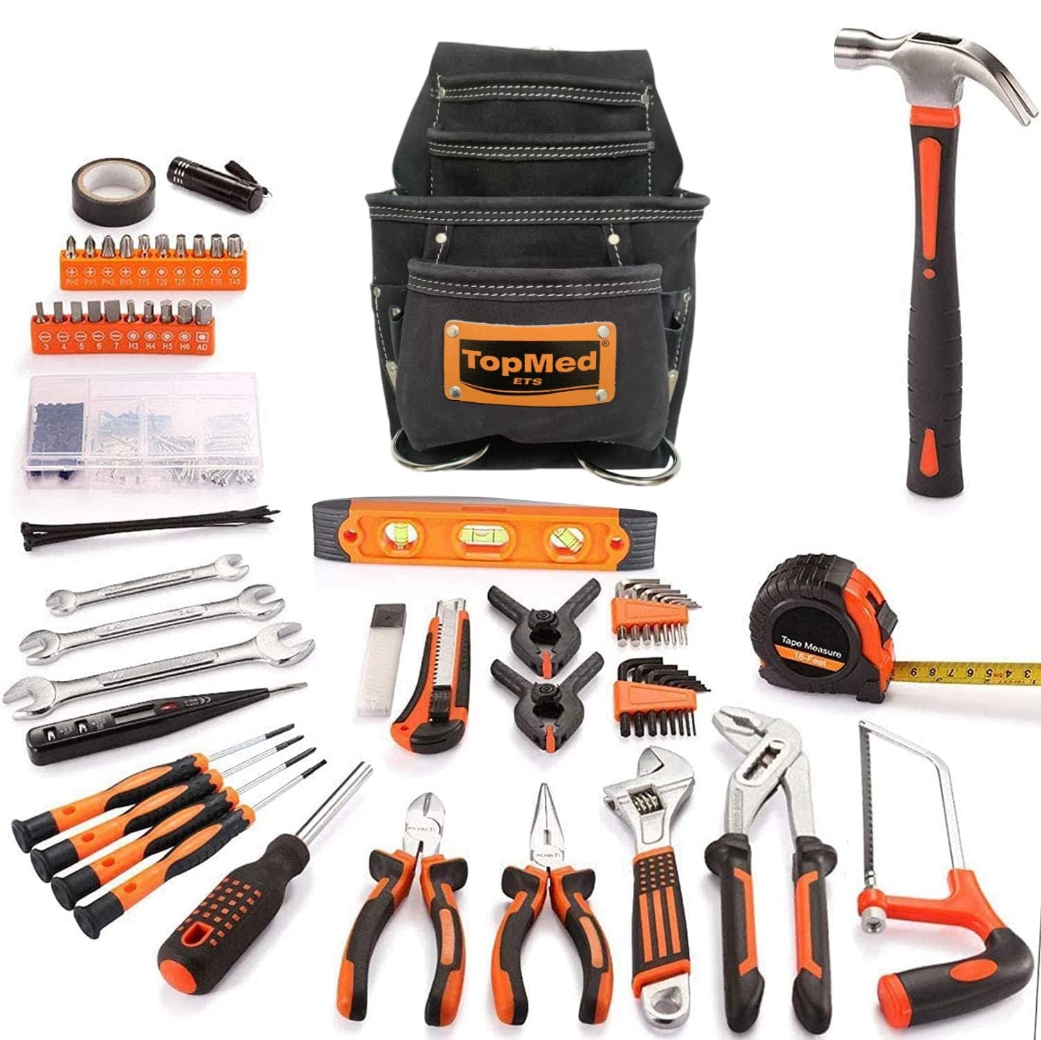 TOPMED ETS Versatile Tool Bag, Heavy Duty Leather Bag with Multiple Pockets for Electricians, Barbers, Plumber Construction & Factory Workers. Professional Grade (‎10 Pocket Master Tool Pouch) — image 1