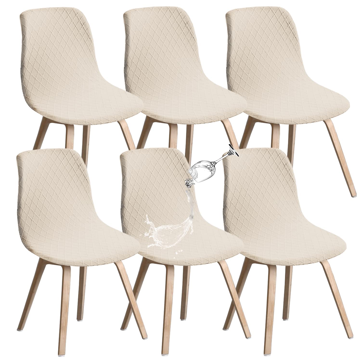 JUNZHE Shell Dining Chair Covers, Stretch Retro Chair Slipcovers Washable Removable Chair protector for Dining Room, Kitchen, Restaurant, Hotel (Beige, Set of 6)