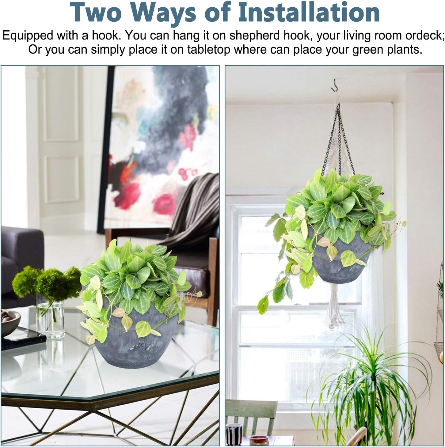 UPMCT Hanging Planters for Outdoor Indoor, 8 Inch Hanging Flower Pots Planter Basket with Drain Hole and Plugs Modern Decorative Plant Containers, Gray Blue: Garden & Outdoor