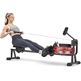 Sunny Health &amp; Fitness Premium Water Rower w/Intensive Dynamic Real-Time Resistance, 300 LB Capacity Flip-able Rowing Machine for Home Training, Optional Free SunnyFit App Connection