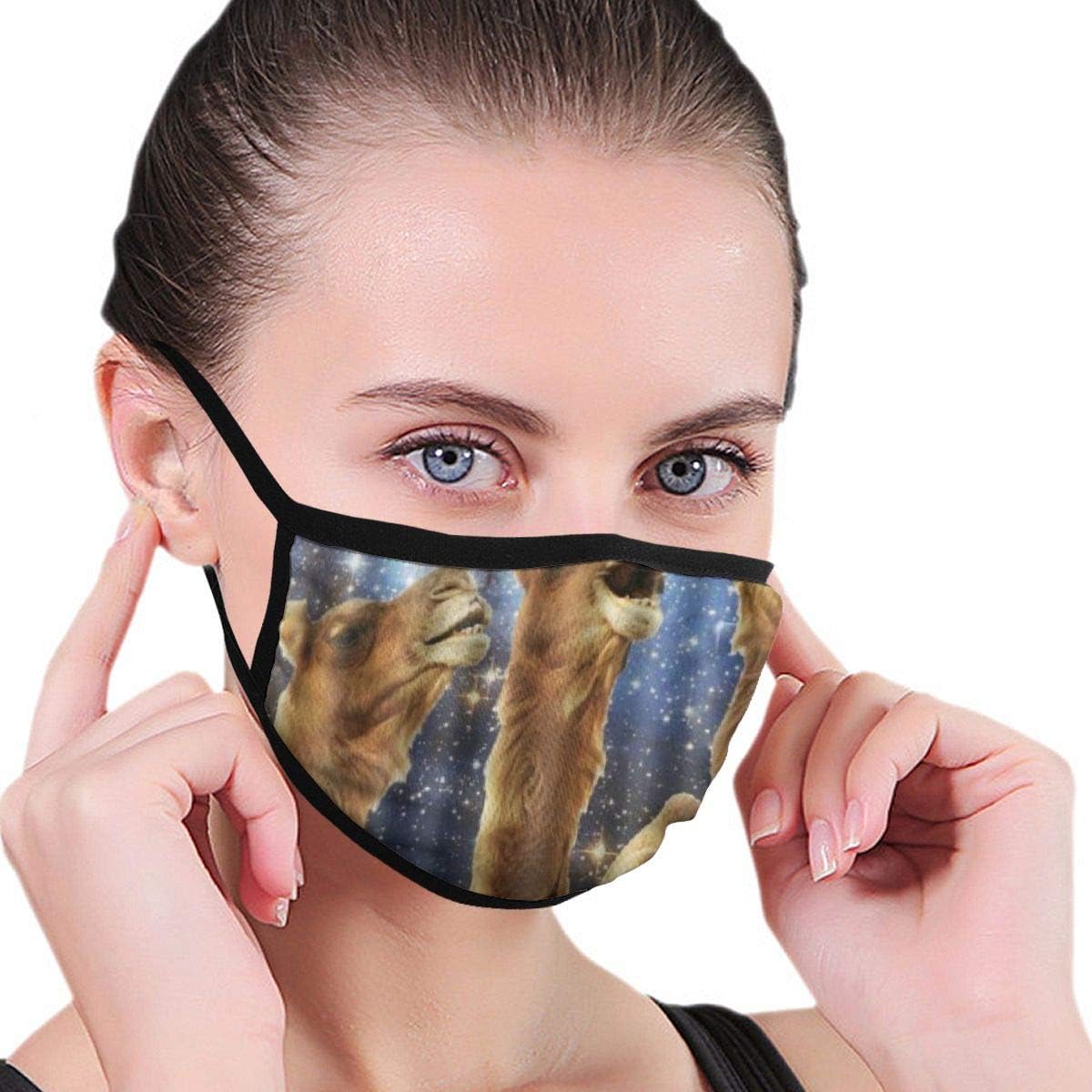 KISSENSU Space Nebula Universe Retro Galaxy Camel Patterned Theme Print Fabric Half Face Mask Mouth Masks with Earmuffs Anti Dust Anti Haze Windproof Mask