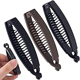 Winsyison 3pcs Banana Hair Clips, Non-Slip Large Hair Claws for Women, Classic Double Combs Hairpin Accessories for Thin Curly Straight Long Short Hairstyles- Black & Coffee & Matte Black