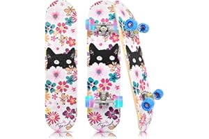 Kqpoinw Standard Skateboards with Colorful Flashing Wheels for Beginners, Kids,Teens, 7 Layer Maple Complete Skateboard for Girls Boys, 31" x 7.8" Double Kick Concave Kids skateboard with Skate T-Tool