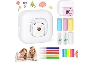 QYCHHJ Inkless Mini Sticker Printer Mini Thermal Printer with 6 Rolls Thermal Paper & Color Pen, Portable Pocket Printer Label Receipt Note Printer for Notes Journal Memo Photo Study, White