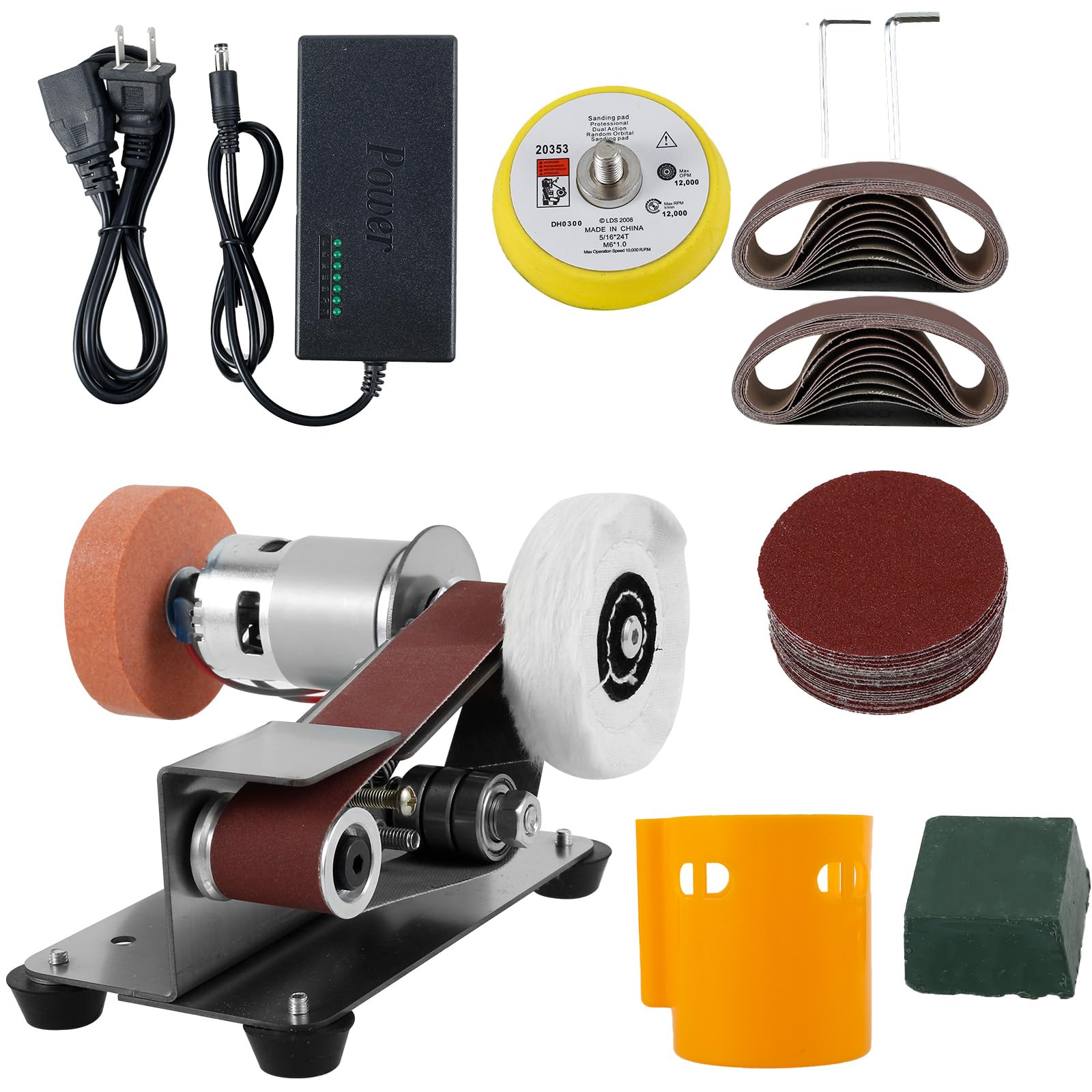 Photo 1 of Mini Belt Sander, 15° Electric Knife Sharpener Bench Grinder Sanding Machine, 7 Adjustable Speed Electric Belt Grinder, Low Noise Cutter Sharpener Sander, Polishing Grinding Machine for Metal Jewelry