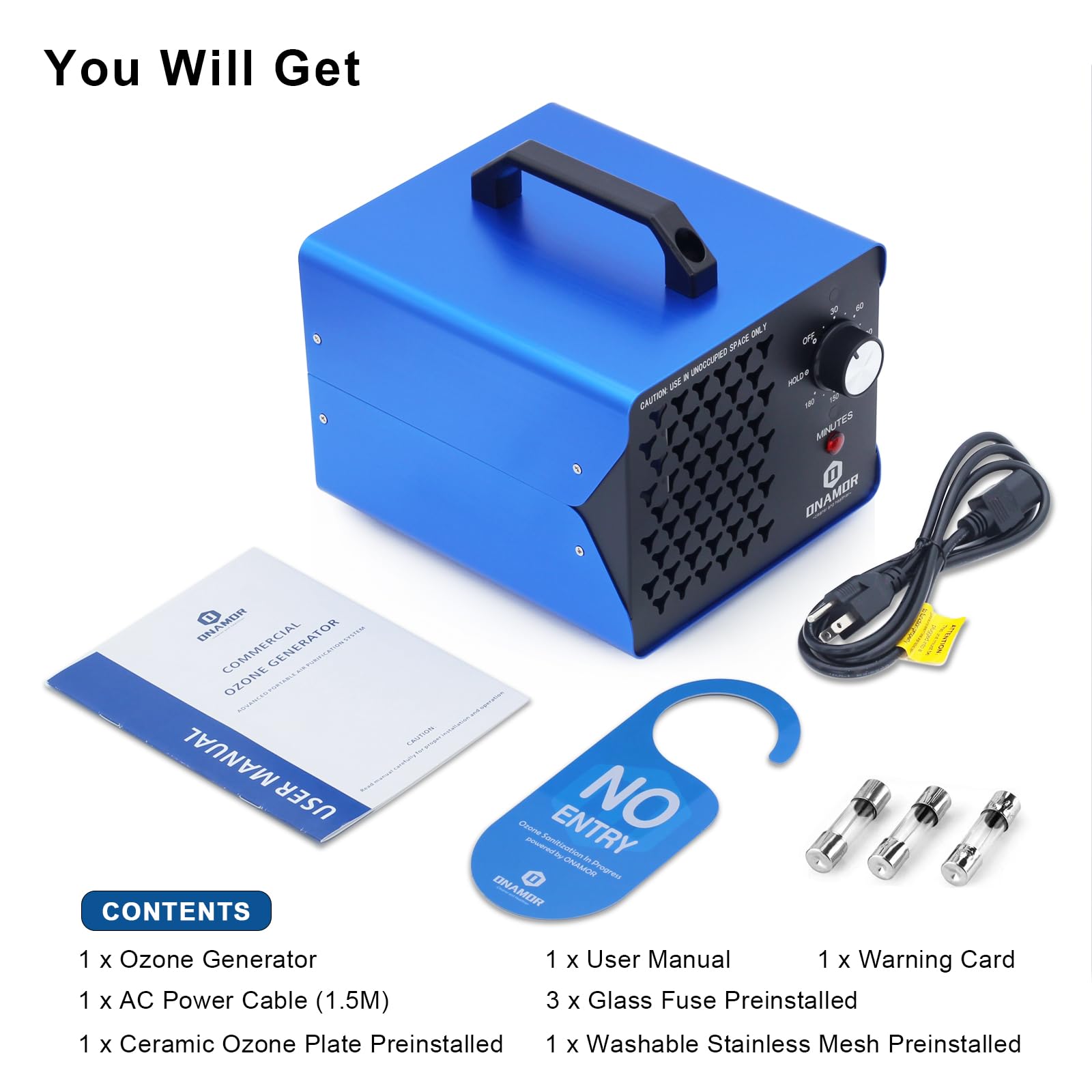 ONAMOR Ozone Generator 88,000mg - Ozone Machine for Home, Smoke, Car, and Pet Room. (Suitable for Area of 7,000 Square Feet) - Blue