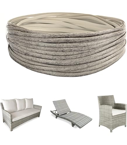 Tira De Ratán Sintético De Polietileno - 7mm X 80m, Color Gris Claro Grano Madera - Para Reparar Muebles De Mimbre Y Exterior