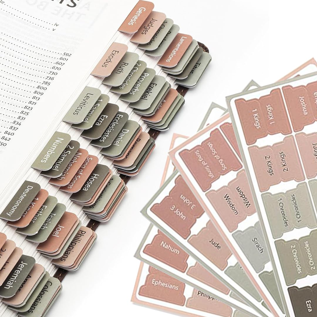 Zayookey 5 Sheet Laminated Bible Tabs 73 Bible Book Tabs for Old and New Testament and 2 Blank Tabs Christian Gift Bible Index Tabs for Women and Men Easy to Read and Apply