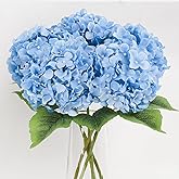 5Pcs Blue Artificial Hydrangea Flowers, Slik Hydrangea with Lifelike Leaves Stems, 20Inch Large Hydrangea Flower, Faux Hydrangeas Decorations for Indoor Wedding Table Centerpieces Vase Bouquet Party