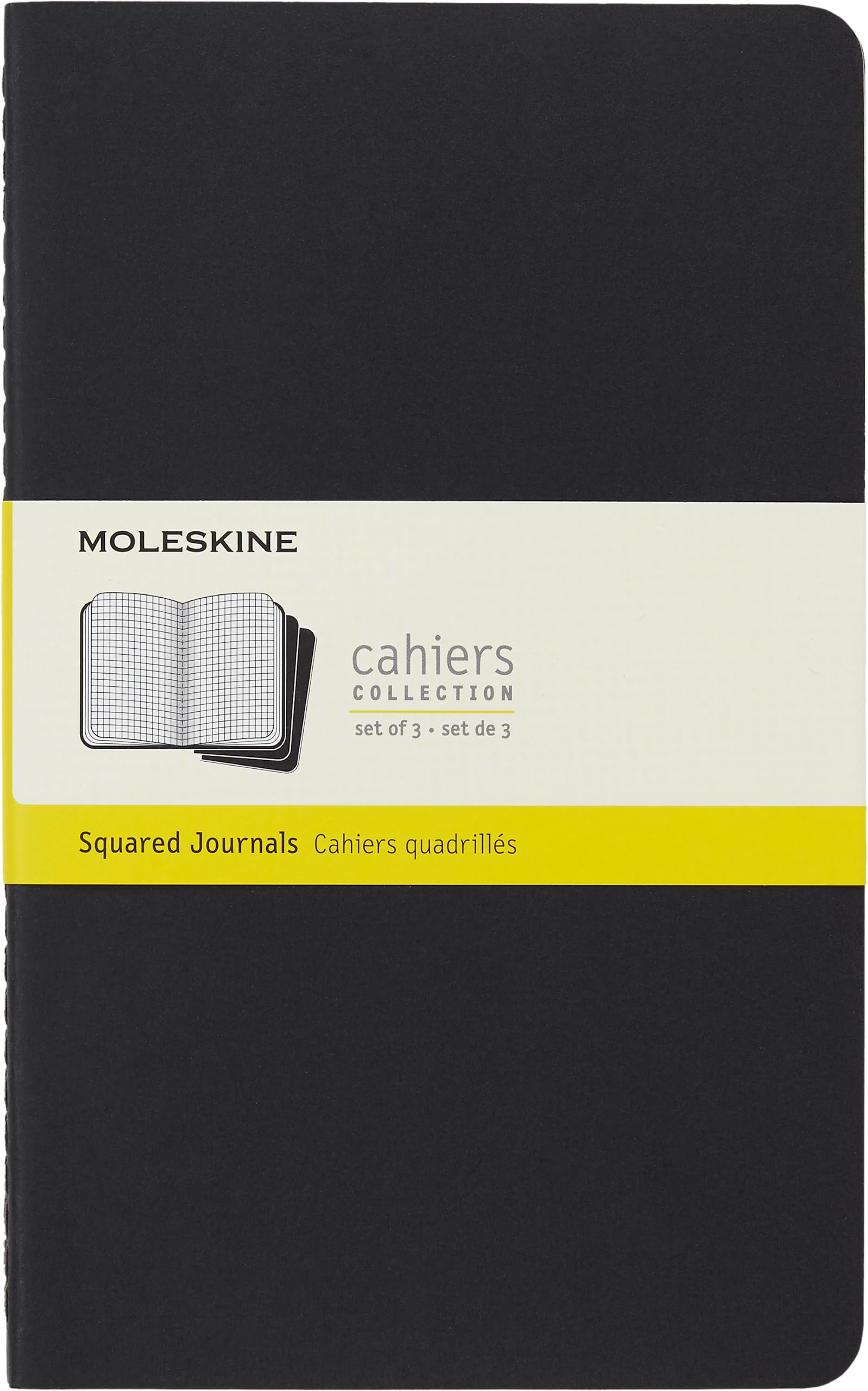 Moleskine Cahier Journal, Soft Cover, Large (5" x 8.25") Squared/Grid, Black, 80 Pages (Set of 3)