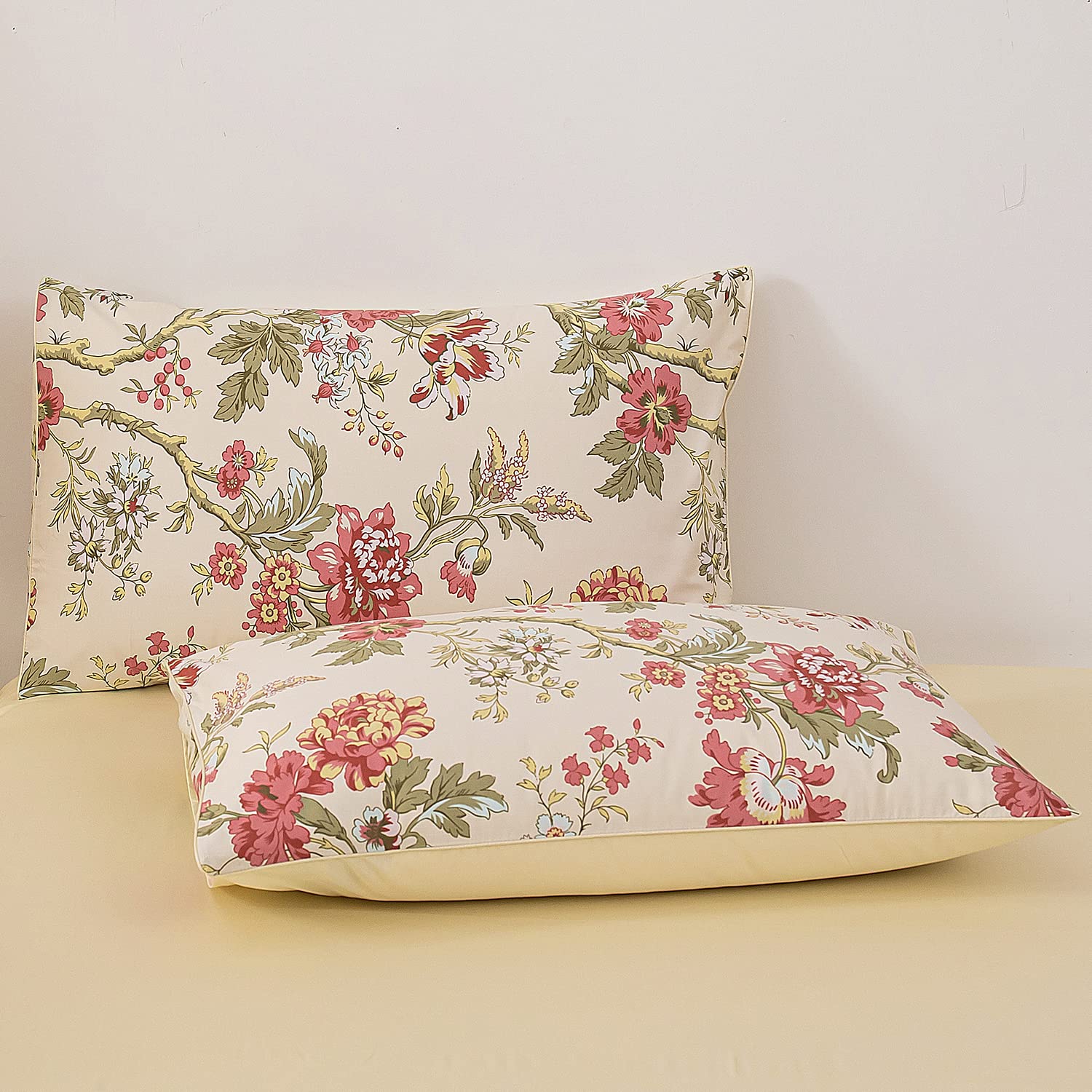 SUNYRYSE Summer Colorful Pillowcases for Kids, 1000 Thread Count Pillow Covers(Standard Size,Beige-Red)