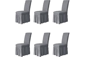 BLUESURGE Dining Chair Covers with Skirt, Chair Covers for Dining Room Set of 6, Durable Washable High Elastic Stretchable, Easy Fit Universal Furniture Protector (Pack of 6, Gray)…