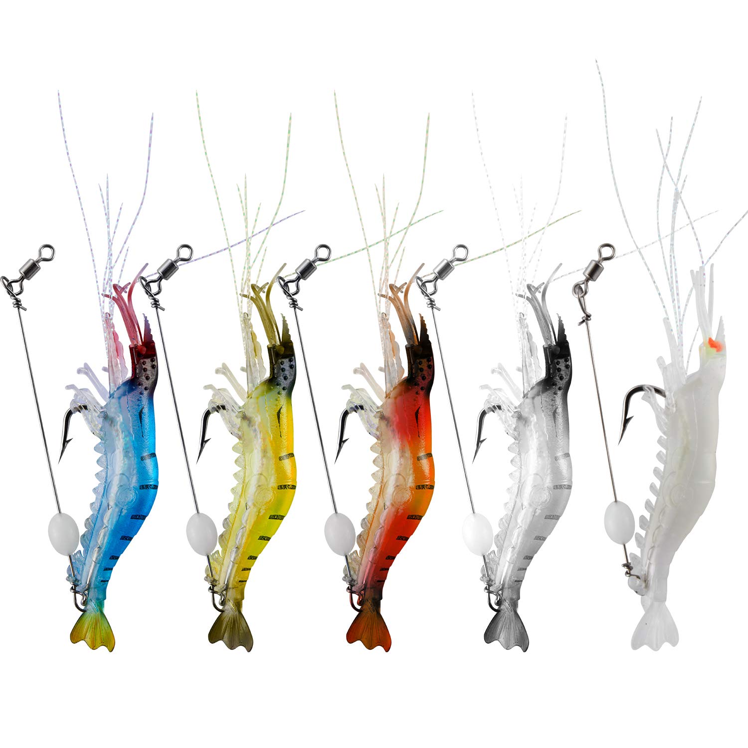 WANBY Proven Explosive Soft Shrimp Swimbait Jigging Freshwater Saltwater Fishing Lures with Hook Fishing Tackle for Trout Bass Salmon（5pcs Craws）