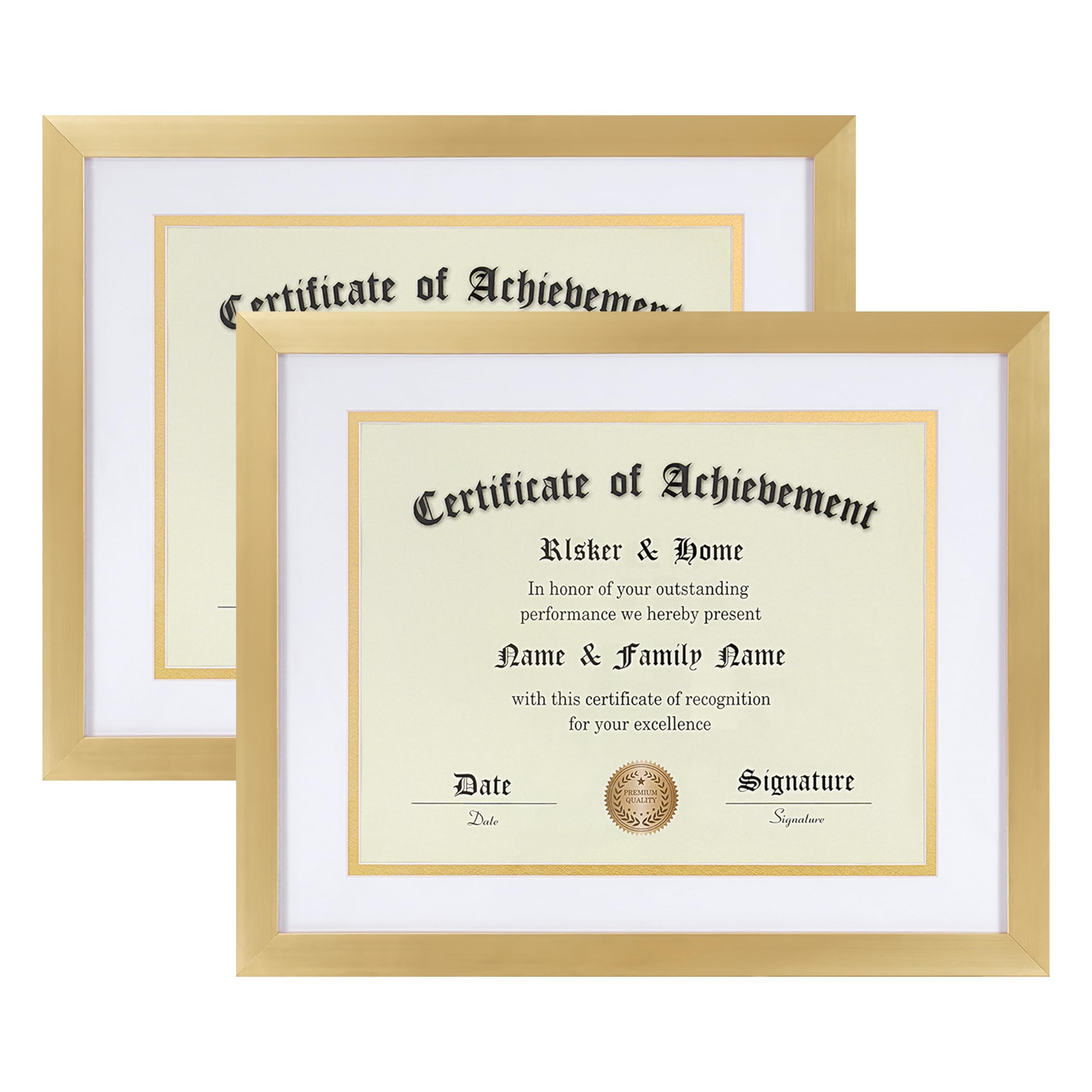 Photo 1 of ELSKER&HOME 8.5 x 11 Certificate Frame 2Pack- Classic Gold Color Frame - Displays Diploma 8.5x11 Inch with Mat - 11x14 Inch Without Mat - For Document/Photo(Double Mat - Matte White with Gold Rim)