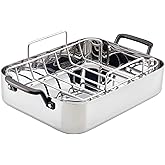 KitchenAid 5-Ply Clad Stainless Steel Roasting Pan/Roaster with Removable Rack, 15 Inch x 11.5 Inch - Polished Stainless Steel