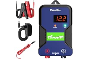 BLU7IVE Electric Fence Charger,9.32 Miles/15 Km,12KV Output Voltage 2J Energy Output,AC DC Electric Fence Energizer with LED Display for Preventing Wild Animals Intruding Great for Gardens,Poultry and Pets