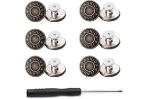 GIYOMI 20mm No Sewing Jeans Buttons Replacement Kit with Metal Base,12 Sets Nailess Removable Metal Buttons Replacement Repair Combo Thread Rivets and Screwdrivers (0.79 inch)