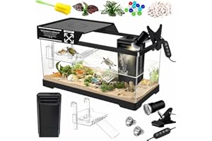 GOZILLA Aquatic Turtle Tank Kit+Lamp+Filter, Upgrade PC Turtle Tank Starter Kit with Adjustable Lamp & Filter,Reptile Habitat with Lid,Hanging Platform for Small Reptiles.(19.68×9.52×9.44''/Black Kit)