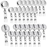 30 Pack Badge Holders, Silver Retractable Badge Reels, Durable Metal Spring Clip (Silver) - 24 Inch Retractable Cord Lanyard