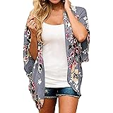 Bsubseach Women's Tie Dye Kimono Cardigan Loose Beach Cover Up Half Sleeve Swimwear Bikini Cover Up, Orange Flowers, One Size - View #2