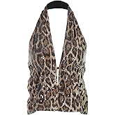 SportsWell Womens Sequin Cheetah Print Top Sparkly Halter Tops Y2k Going Out