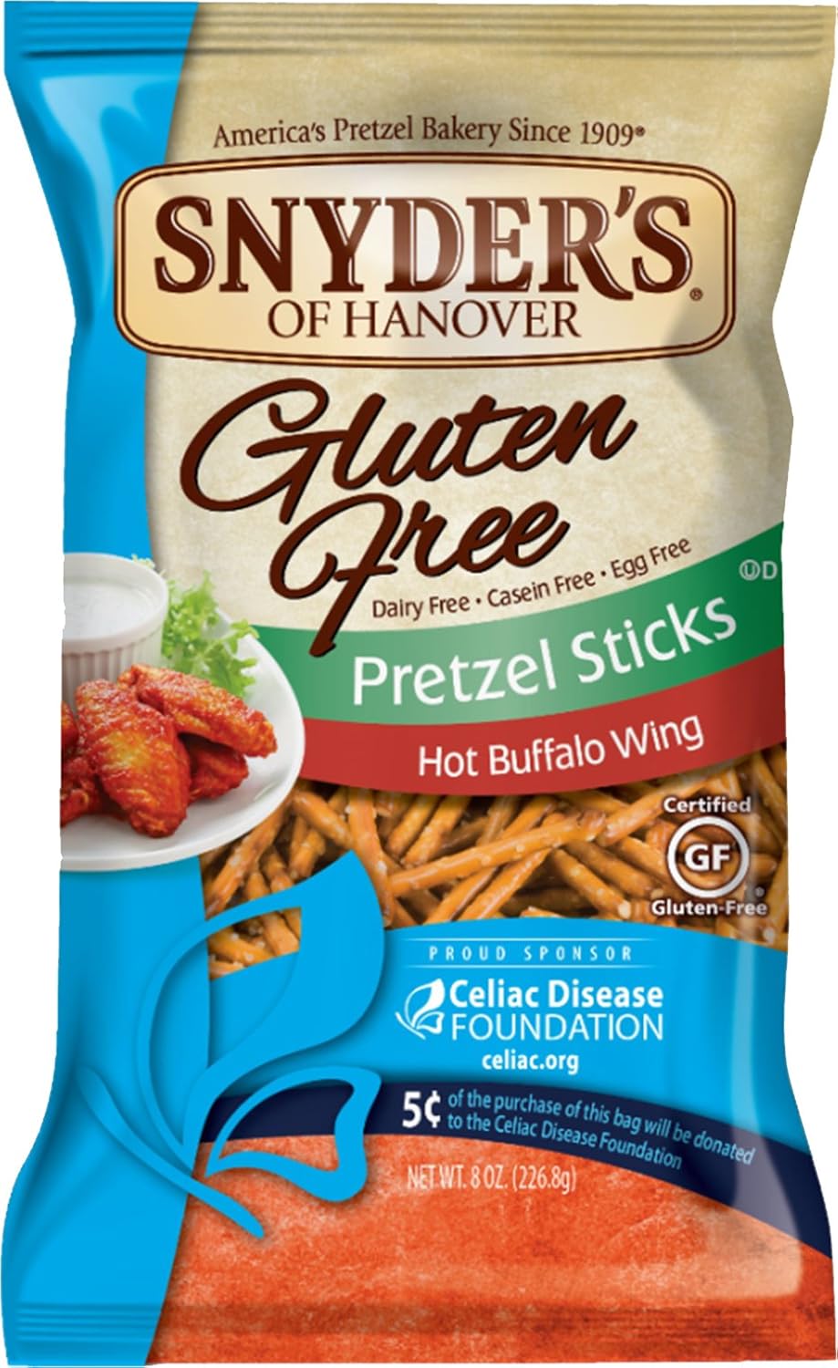 Snyder S Of Hanover Gluten Free Pretzel Sticks Hot Buffalo Wing 8 Ounce Pack Of 12 Amazon Com Grocery Gourmet Food