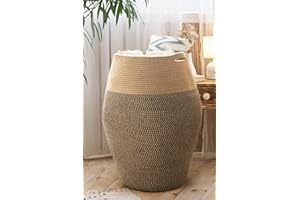 Goodpick 105L Jute Woven Rope Laundry Hamper - Collapsible Clothes Hamper for Bedroom and Laundry Room, 25.6" x 17.7" Tall Modern Baskets for organizing and décor Room