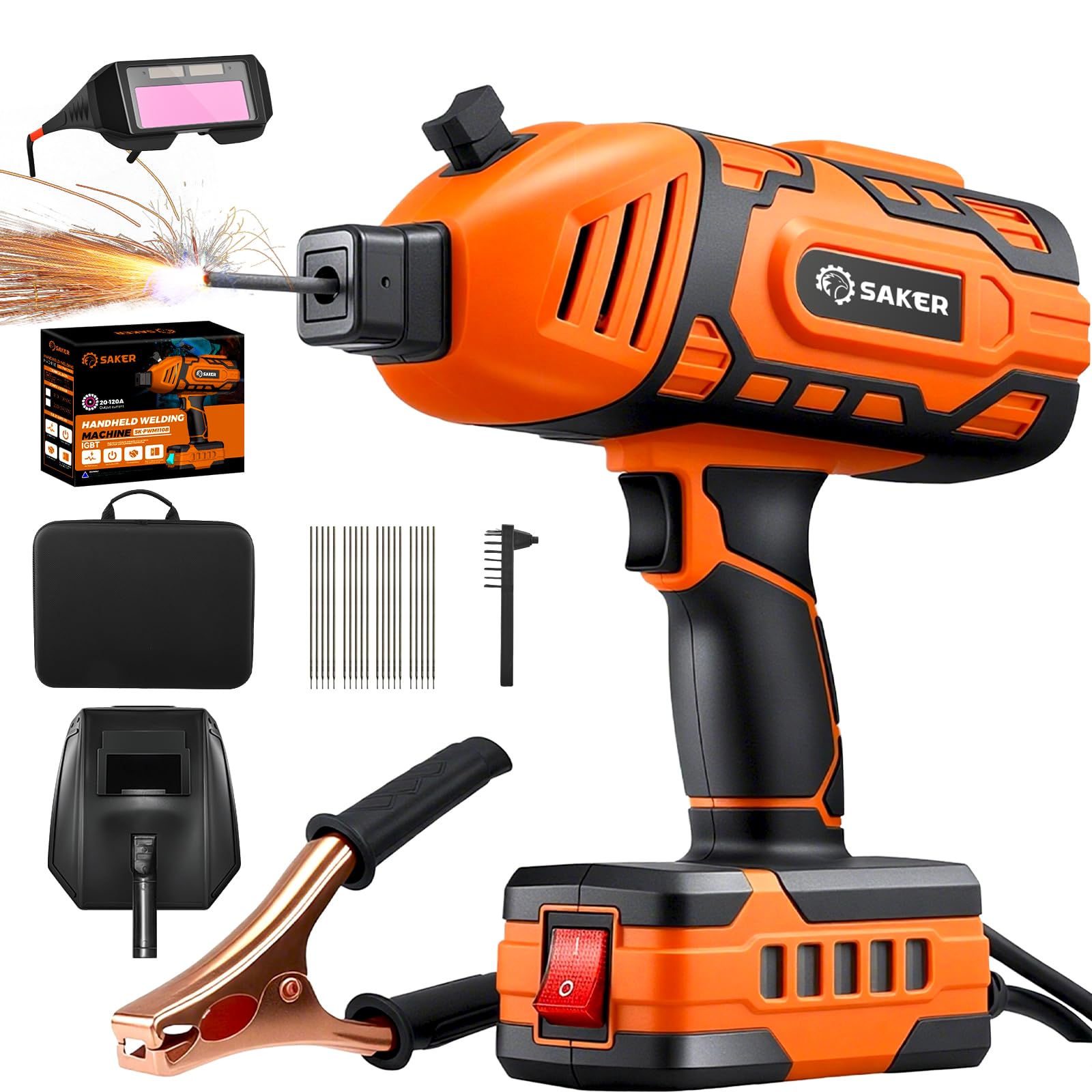 Photo 1 of Saker Portable Welding Machine,Welding Machine 110V with IGBT Inverter 5 Variable Current Adjustment, Portable Electric Welder Machine,Fits for 3/32" Wire Rods (Orange)