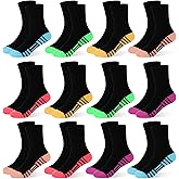 ZERULETS 12 Pairs Kids Socks Girls Sock Crew Athletic Mid Calf Cut Cotton Socks for Girls Kids Toddler 1-14 Years