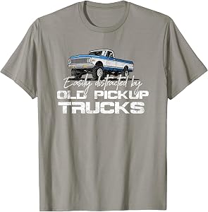 Easily Distracted by Old Pickup Trucks Shirt for Men Retro T-Shirt