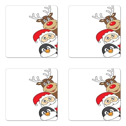 Amazoncom Lunarable Christmas Coaster Set Of Four Santa