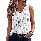 Zeagoo Womens Tank Tops Summer Sleeveless Loose Fit Tops V Neck Pleated Shirts Basic Tees Dressy Casual Trendy Clothes