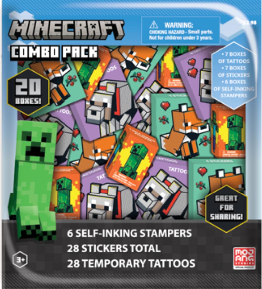 Minecraft Party Favors for 20 Guests Bundle ~ 20 Pieces Favor Boxes with Stickers, Tattoos and Stampers for Kids Birthday Party | Minecraft Party Supplies and Decorations