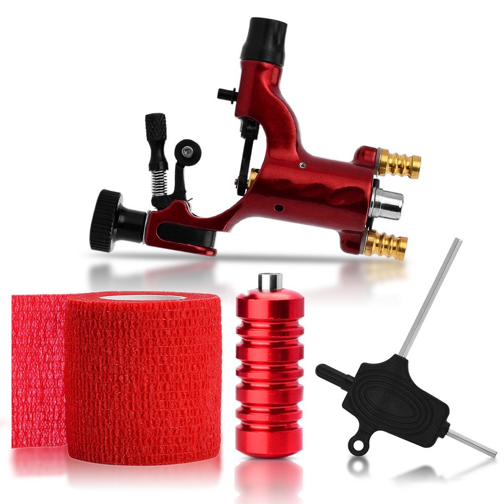 ATOMUS Rotary Tattoo Machine Gun Kit Professional Liner Shader Tattoo Motor Machine with Grip Tube Wrench Elastic Bandage Beginners Tattoo kit Tattoo Supplies (Red)