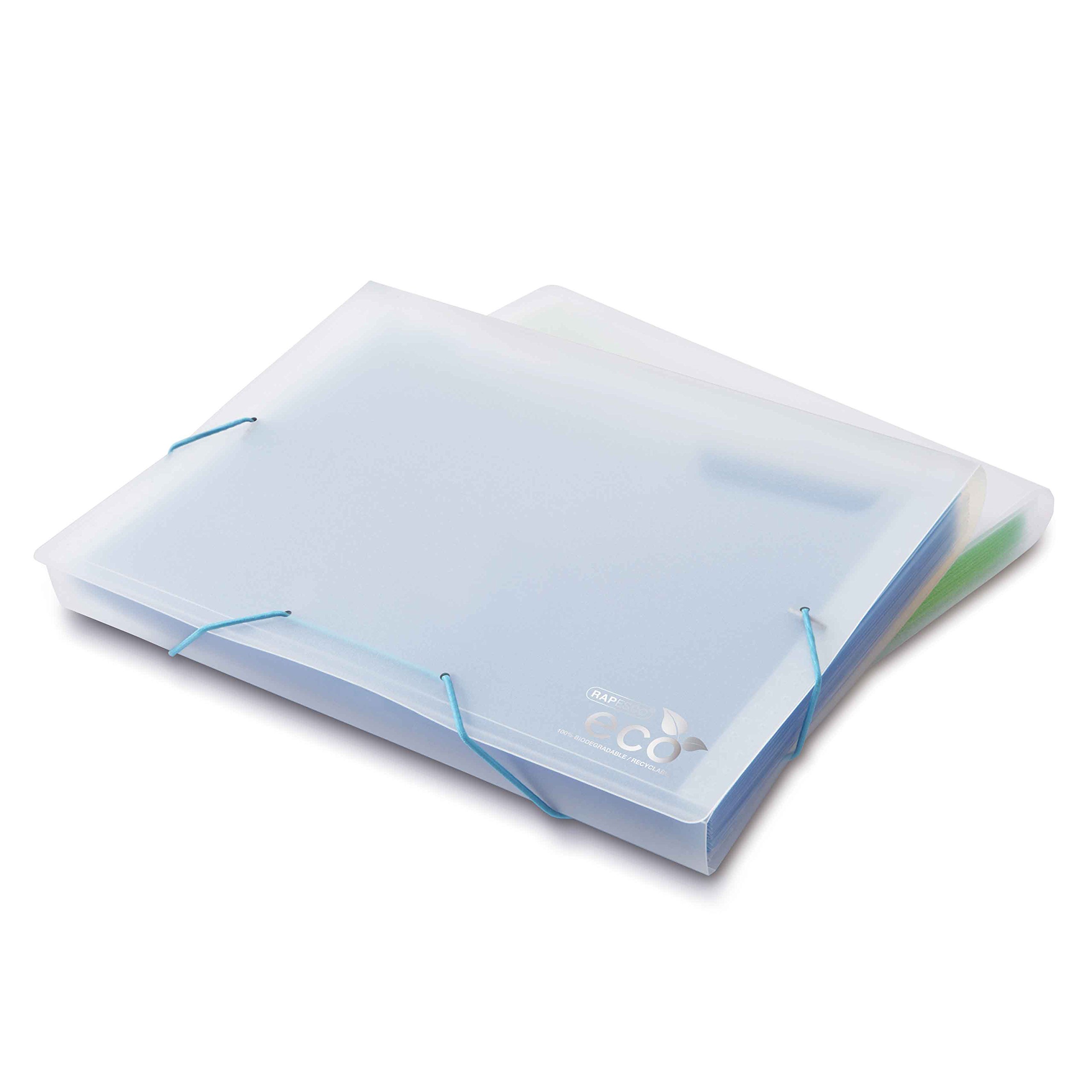 Rapesco 1101 ECO Expanding File, 13-Part, A4+, Pack of 1 in Transparent with Either Green or Blue Sections