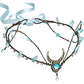 SWEETV Elf Crystal Crown - Fairy Moon Crown Flower Headpiece Handmade Forest Tiara Viking Headband Woodland Elven Circlet