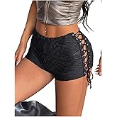 Milumia Women Lace Up Low Waisted Mini Shorts Tie Side Knot Rave Skinny Hot Shorts