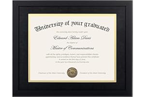 upsimples 11x14 Diploma Frame Certificate Degree Document Frame with High Definition Glass, 8.5 x 11 with mat for Wall and Tabletop, Black Double Mat, 1 Pack