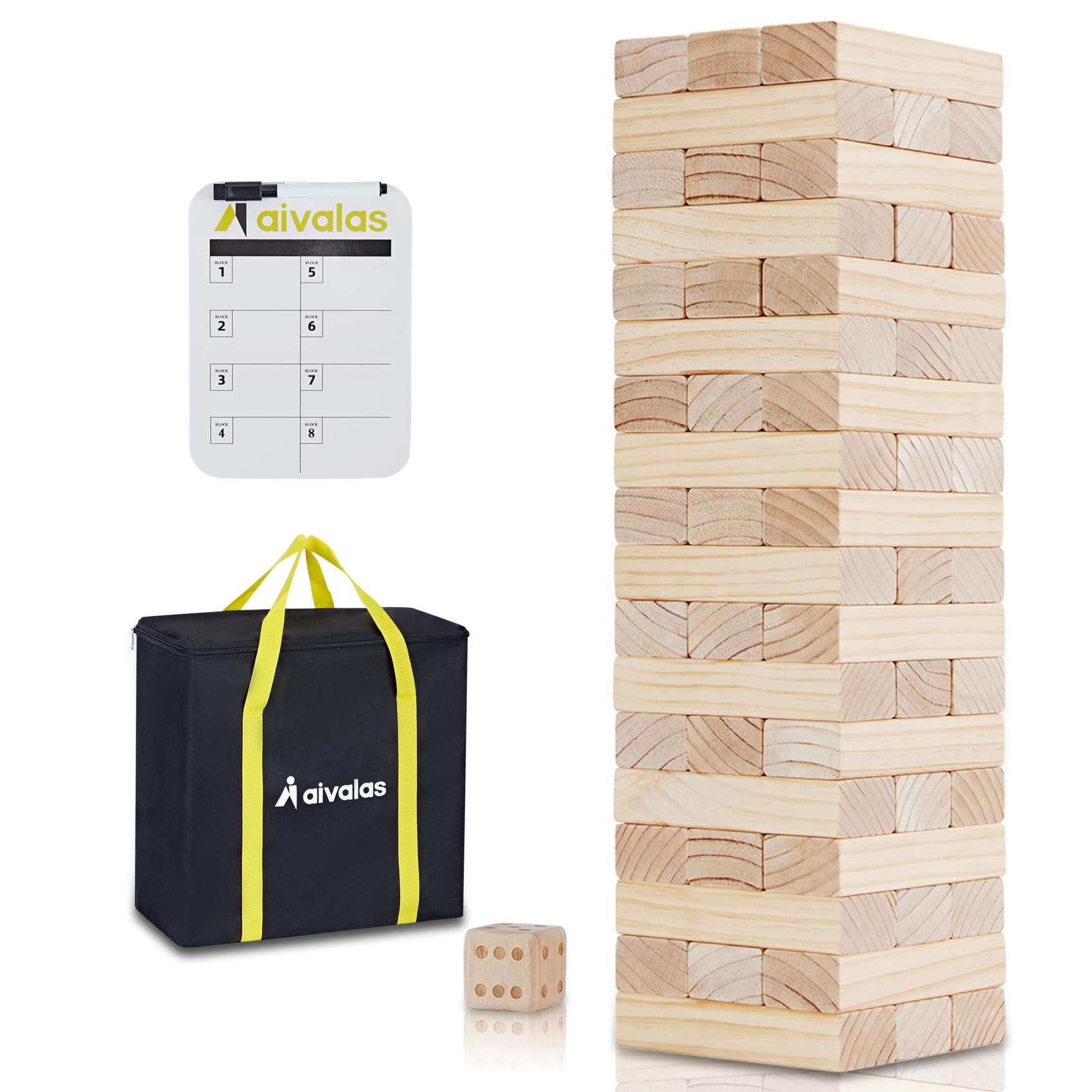 Giant Timber Blocks Games, 56 Blocks Large Tower Outdoor Games - Includes Carry Bag and Scoreboard, Wood Stacking Yard Games Grows from 2FT to Over 4.2FT for Kids Adults Family