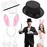Croknit 6 Pcs Halloween Couple Magician Costume Set - Includes Hat, Wand, Gloves, Bunny Ears, Tail and Bow for Adult Cosplay