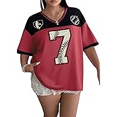 NANYUAYA Women's Plus Size Baseball Jersey Oversized Shirt V Neck Short Sleeve Graphic Tee Casual Jersey Color Block Tops