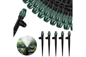 NFAMRZCAR 25PC Anti-Drop Drip Irrigation Spray,Lock Barbed Design Misting Drippers for 1/4" Irrigation Tubing,Adjustable 360 Degree Micro Spray on 6.3" Stake for Garden Watering System (25pc-Adjustable Emitter)