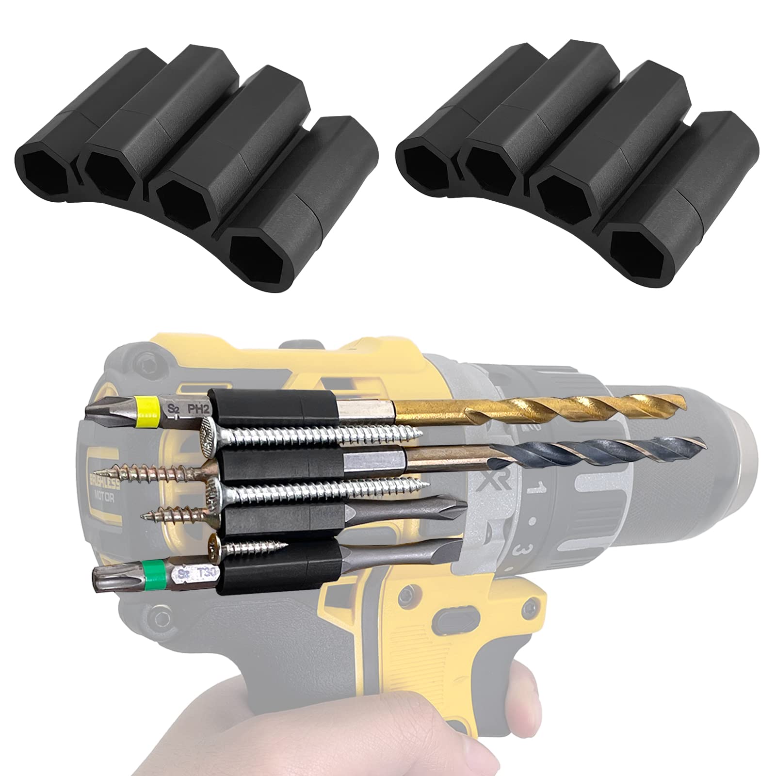 2 Pack Magnetic Drill Bit Holders, Universal 1/4" Hex Bit Sleeve for Impact Drivers, Holds 4 Bits per Holder, Easy Access & Strong Adhesion